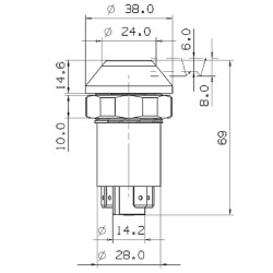 John Deere 3310 11100240PN Stūmimo jungiklis, GTV, apvalus, geltonas