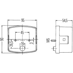 John Deere 4400 2SD002776241 Galinis žibintas RH kvadratinis, 12V, gintarinis/raudonas, užsukamas, 95x54,5x90mm, Hella