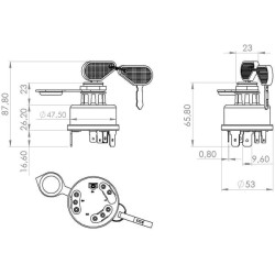 Case - IH 395 SW10009KR Užvedimo jungiklis su raktu, 12/24V, 4 padėtys, 16A, ašmenų gnybtai