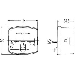 Case - IH 433 2SD002776231 Galinis žibintas LH kvadratinis, 12V, gintaras/raudonas, užsukamas, 95x54,5x90mm, Hella