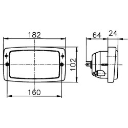 Case - IH CS63 1AD996018641 Halogeninis priekinis žibintas, stačiakampis, 12/24V, skaidrus, prisukamas, 182x88x102mm, Hella