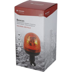 Besisukantis švyturys halogeninis, 55W, 12V, gintaro spalvos, lankstus stulpo tvirtinimas, Ø 127mm x 240mm, Kramp LA250101