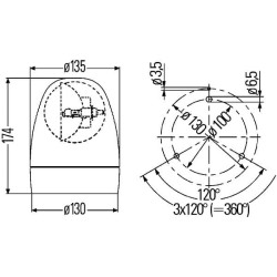 Besisukantis švyturys halogeninis, apvalus, 24 V, gintaro spalvos, užsukamas, Ø 130 mm x 174 mm, Hella 2RL007337011