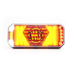 Daugiafunkcis galinis žibintas LED, dešinė, su šoniniu valstybiniu numeriu, raudona/oranžinė/balta, 12-24V, 236x104x40.5mm LA104