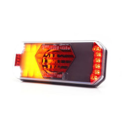 Daugiafunkcis galinis žibintas LED, dešinė, su šoniniu valstybiniu numeriu, raudona/oranžinė/balta, 12-24V, 236x104x40.5mm LA104