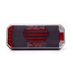 Daugiafunkcinis galinis žibintas LED, kairysis, su šoniniu valstybiniu numeriu, raudona/oranžinė/balta, 12-24V, 236x104x40.5mm L