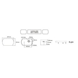 Galinis žibintas RH LED, 9/10.3W, stačiakampis, 12/24V, balta/juoda/geltona/raudona/ruda, užsukamas, 237x29x140mm, 47 LED LA2602
