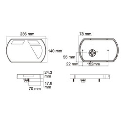 Daugiafunkcinis galinis dešinės šviesos diodas, 12V, 236x140x24,3 mm, 5 kontaktų durtuvas, Kramp L26060P5RH1