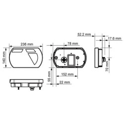 Daugiafunkcinis galinis dešinės šviesos diodas, SMART, 12V, 236x140x24,3 mm, 6 kontaktų bajonetas, Kramp L26060P6RH5SM
