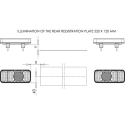 Daugiafunkcinis galinis KŠ žibintas LED, stačiakampis, 12-24V, 200,5x85x40mm, Kramp LA40035