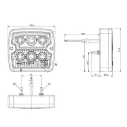 Galinis LED, kvadratinis, 12/24V, raudonas/oranžinis, 105,4x29,5x97,4 mm, 6 LED, Kramp LA40061