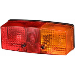 Galinis dešinės pusės žibintas stačiakampis, 12/24V, raudona/oranžinė/balta, užsukamas, 158x51x64mm, Hella 2SE003184101