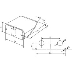 Galinis žibintas LH stačiakampis, 12V, raudonas/gintaras, užsukamas, 212x155mm Deutsch kištukas, Cobo 02528000