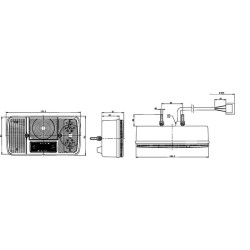 Galinis žibintas RH stačiakampis, skaidrus/gintarinis/raudonas, užsukamas, 189,5x97 mm AMP kištukas, Cobo 02106400