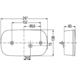 Galinis žibintas RH stačiakampis, 12V, raudonas/gintaras, užsukamas, 247x138mm, Hella 2VB998232221