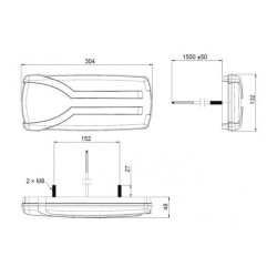 Galinis žibintas RH LED, stačiakampis, 12/24V, balta/oranžinė/raudona, 304x132x48mm, Kramp LA40063