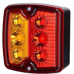 Galinis LED, kvadratinis, 12/24V, oranžinis/raudonas, 97,4x105,4x49,5 mm, 6 LED, Kramp LA103171