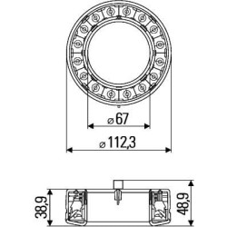 Stabdžių žibintas LED, 2,30 W, žiedas, 12V, raudonas, 16 LED, Hella 2SB009362041