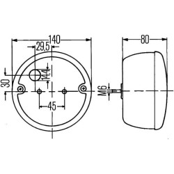 Galinis apvalus žibintas, 12/24V, gintarinis/raudonas, užsukamas, Ø 140mm, Hella 2SE001685201