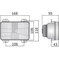 Priekinis žibintas halogeninis, stačiakampis, 12/24V, 168x106mm, Kramp LA80172