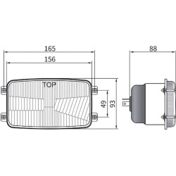 Priekinis žibintas halogeninis, stačiakampis, 12/24V, 156x93mm, Kramp LA80160