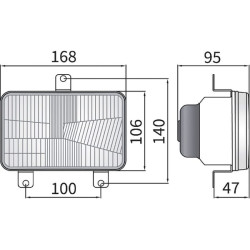 Priekinis žibintas halogeninis, stačiakampis, 12/24V, 168x106mm, Kramp LA80168