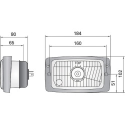 Priekinis žibintas halogeninis, stačiakampis, 12/24V, 184x102mm, Kramp LA80157