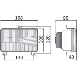 Priekinis žibintas halogeninis, stačiakampis, 12/24V, 168x106mm, Kramp LA80169