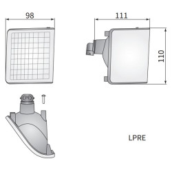 Kampinis darbinis šviestuvas halogeninis, kairysis, 12V, 50W, kvadratinis, baltas, 98x110x111mm, PGJ13 kištukas, Wesem LPRE56651