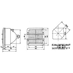Priekinis žibintas halogeninis, kvadratinis, 12/24V, skaidrus, užsukamas, 140x112x112mm, Cobo 05161000