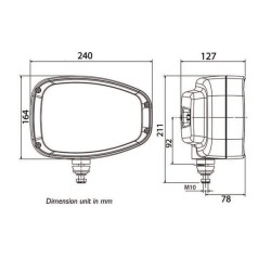 LED priekiniai žibintai, dešinysis aukštas, 22/32W, stačiakampis, 12-24V, 240x127x164mm, Deutsch 6 kontaktų, šildomas, tolimosio
