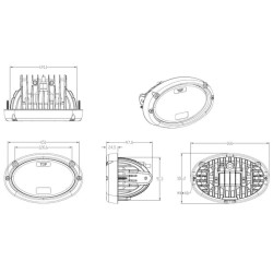 Priekinių žibintų LED, 20/24W, ovalus, 10/30V, 166x106,2x97,5 mm, tolimosios / artimosios šviesos, 3 kontaktų atviro kabelio įle