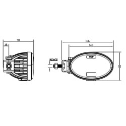 Priekinių žibintų LED, 20/24W, ovalus, 10/30V, 166x98x98mm, tolimosios / artimosios šviesos, 3 kontaktų atviras kabelis, laikikl