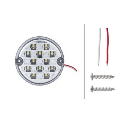 Atbulinės eigos žibintas LED, apvalus, 10/30 V, skaidrus, užsukamas, Ø 95 mm, 17 šviesos diodų, Hella 2ZR357028041
