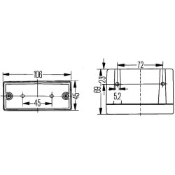 Rūko žibintas stačiakampis, 12V, raudonas, užsukamas, 106x69mm, Hella 2NE006609001