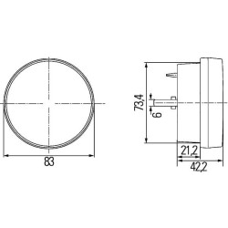 Krypties ir padėties šviesos diodas, priekinis, apvalus, 12 V, geltonas/baltas, užsukamas, Ø 83 mm, 25 šviesos diodai, Hella 2BE