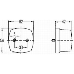 Žymeklis 5W, kvadratinis, 12/24V, baltas/skaidrus, užsukamas, 62x42x62mm, Hella 2PF004081007