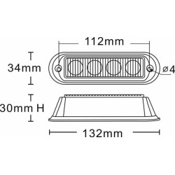 Įspėjamoji lemputė LED, 12W, 12-24V, gintarinė, užsukama, 132x34x30mm, 4 šviesos diodai, Kramp LA20011