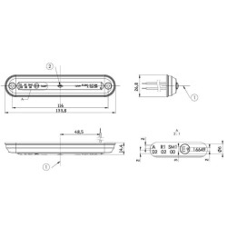 Šviesos diodas, 0.3/1.3W, stačiakampis, 12-24V, baltas, 133.8x26.8x14.4mm, 6 LED, Kramp LA103160