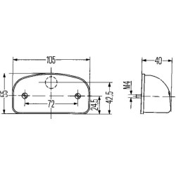 Valstybinio numerio apšvietimas 5W, stačiakampis, 12V, skaidrus, užsukamas, 105x40x55mm, ašmenų gnybtas, Hella 2KA001386231