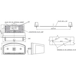 Valstybinio numerio apšvietimas LED, stačiakampis, 12/24V, skaidrus, užsukamas, 109x55x61mm, Waś 1400300453
