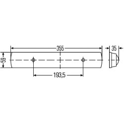 Vidinis šviesos diodas, 7W, stačiakampis, 12/24V, baltas, užsegamas, 355x35x59mm, 24 LED, Hella 2JA007373161