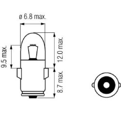 Lemputė T8/4 12V 2W BA7S Kramp B1214