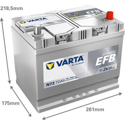 Akumuliatorius 12V 72Ah 760A N72 VARTA Dynamic EFB 572501076
