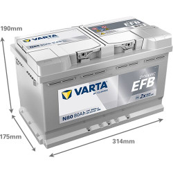 Baterija 12V 80Ah 800A N80 VARTA Dynamic EFB 580500080