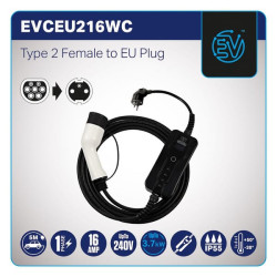 EV namų įkrovimo laidas, 2 tipas, EU kištukas, 3,7 kW, 8-16A, 5m EVCEU216WC