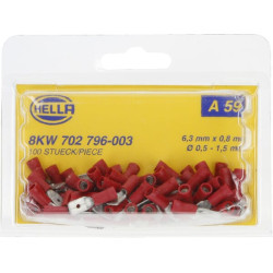 Gnybtų mentė vyriška, raudona, 0,5–1 mm² 6,3 x 0,8 mm, lizdinė plokštelė (100x), Hella 8KW702796003
