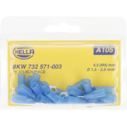 Žiedinė jungtis, mėlyna, 1,5–2,5 mm² Ø4,3 mm, A serija, lizdinė plokštelė (25x), Hella 8KW732571003