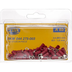 Žiedinė jungtis, Ø3,2 mm A serija, raudona, 0,5–1 mm² lizdinė plokštelė (100x), Hella 8KW044275003