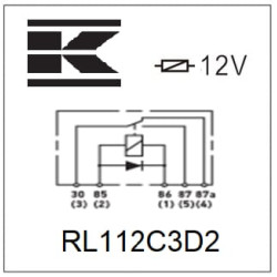 Mini relė 12V, perjungiklis, 30A/40A, diodas, su laikikliu RL112C3D2